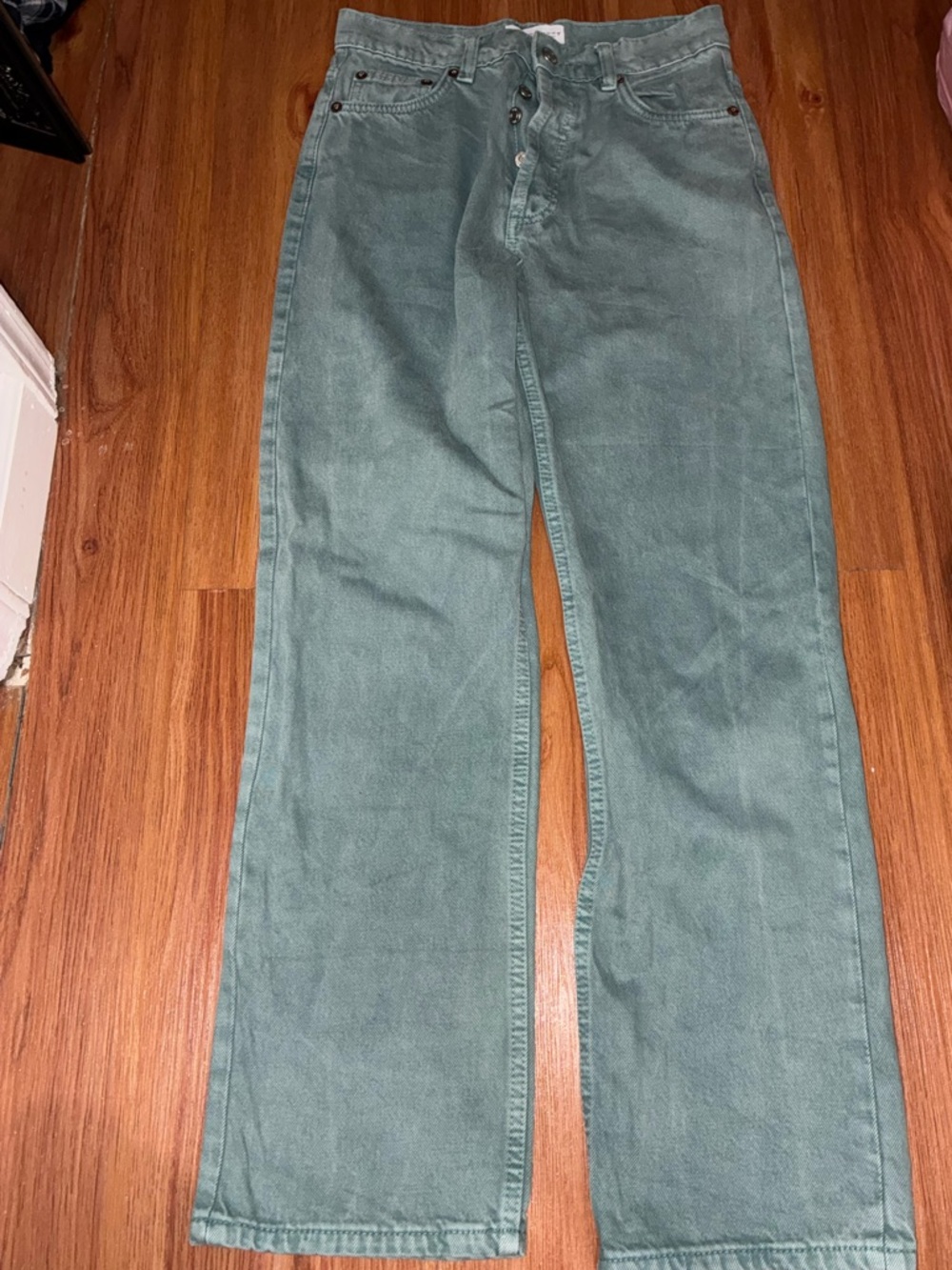 Zara Teal Relaxed Straight-Leg Jeans
